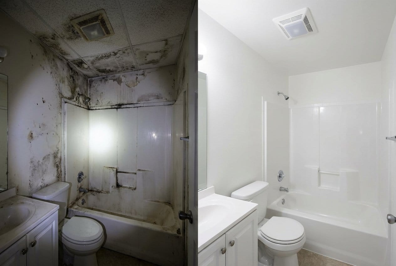 Before and after mold inspection & moisture assessment in Franklin Lakes split-level home bathroom