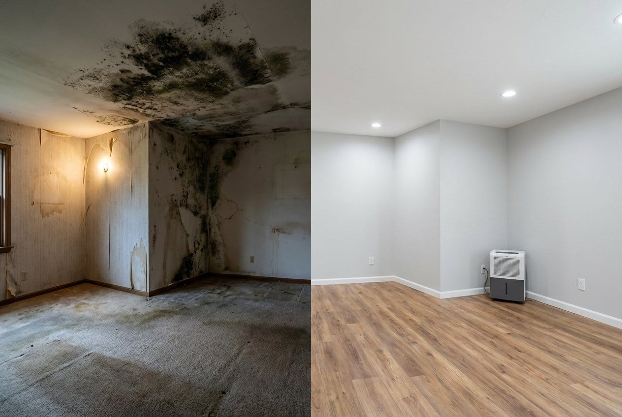 Mold Testing & Lab Reporting before and after in living room, Franklin Lakes NJ
