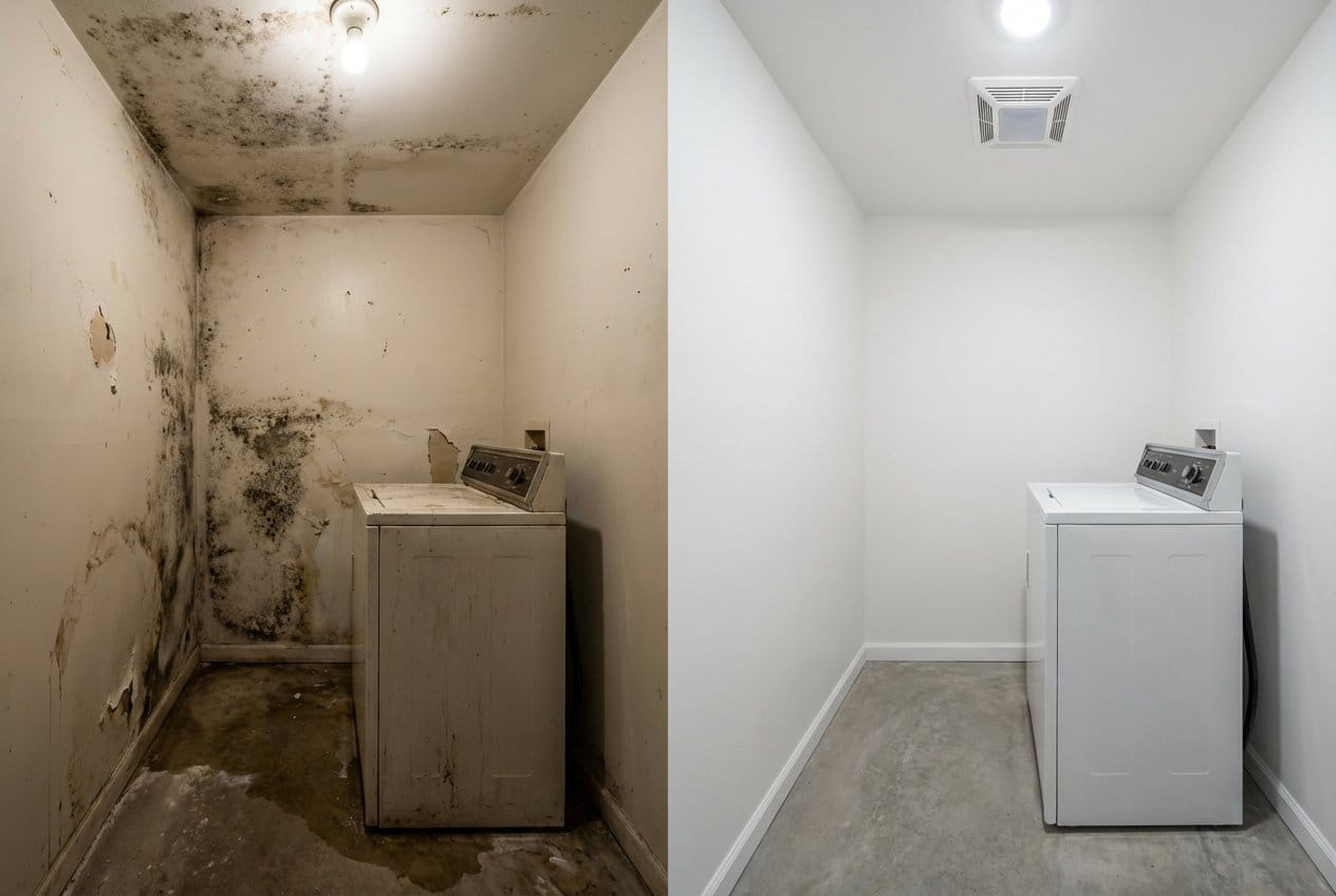 Black Mold Removal restoration — laundry room of contemporary home in Franklin Lakes, NJ
