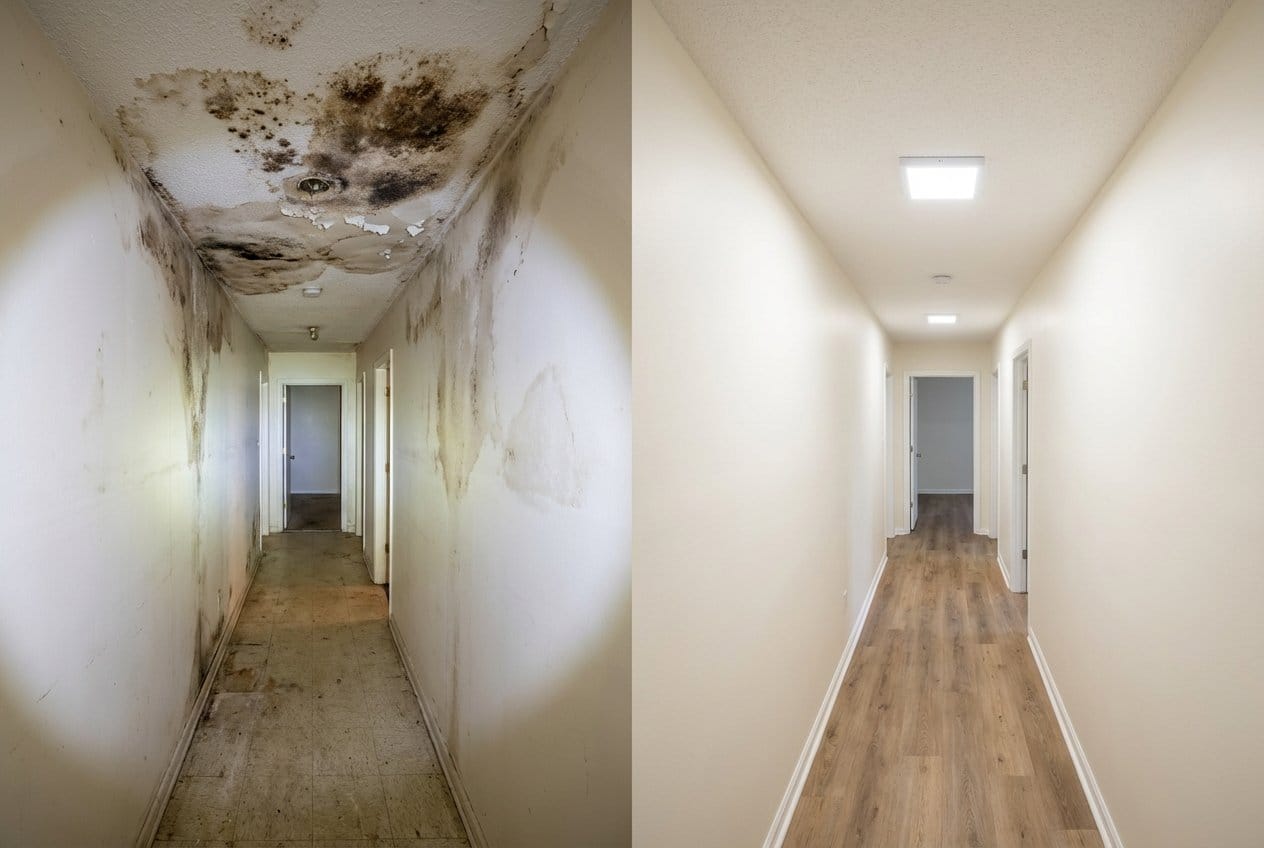 Odor Removal & Disinfection before and after in hallway, Franklin Lakes NJ