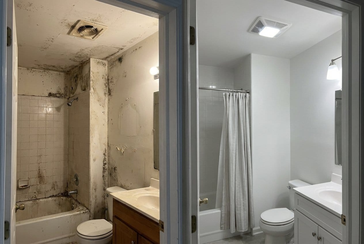 Franklin Lakes Mold Removal bathroom restoration before and after in Franklin Lakes